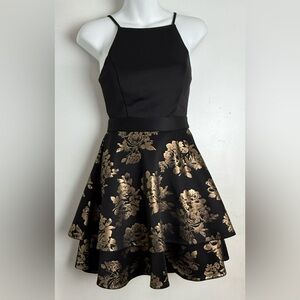 Mi Ami Black and Gold Floral Dress